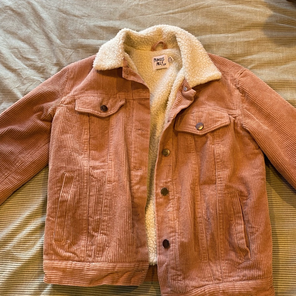 Fleece lined corduroy pink jacket